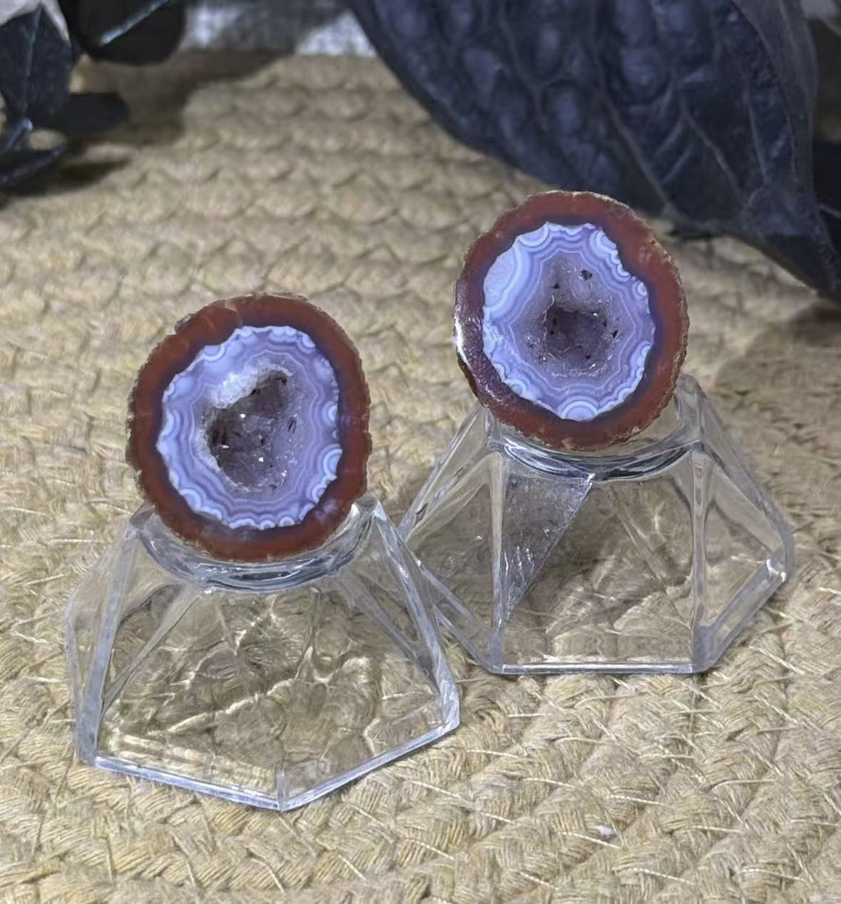 Red agate amethyst geodes two pieces