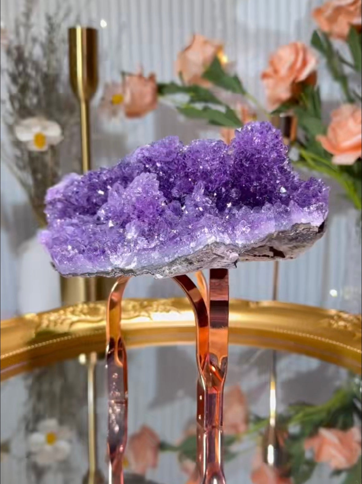 Amethyst small druzy slab with base