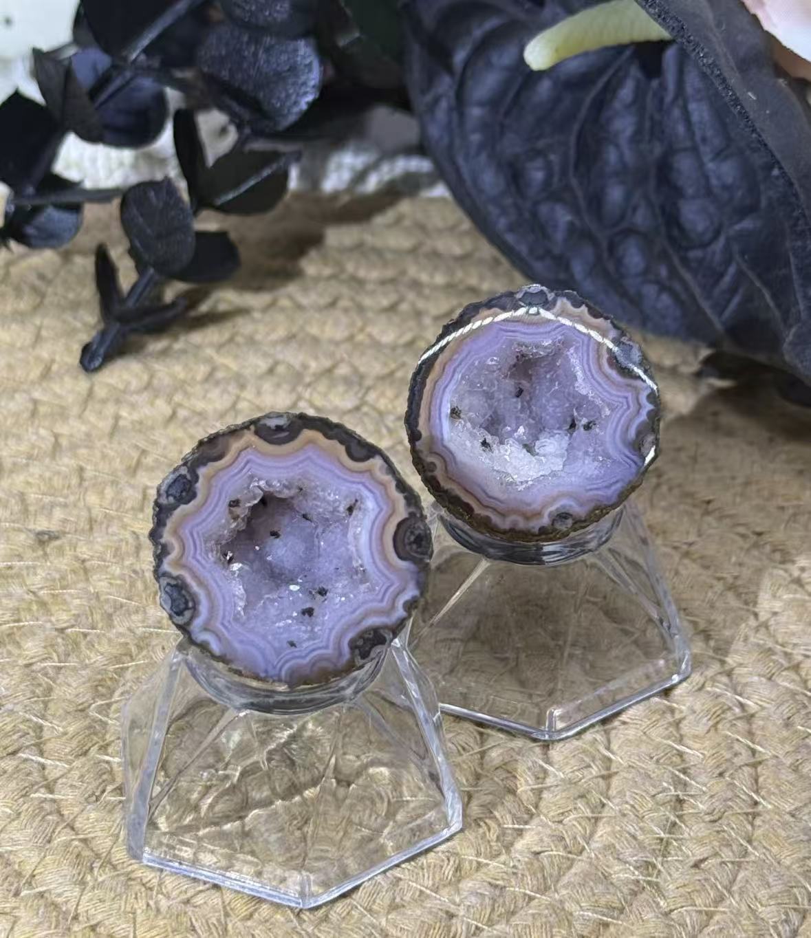 Light purple amethyst agate geodes two pieces