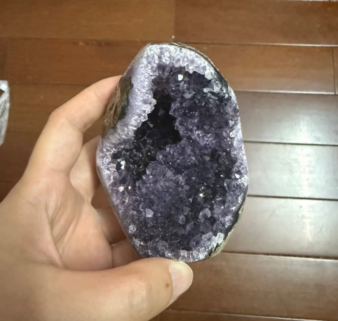Amethyst geodes with clear quartz teeth